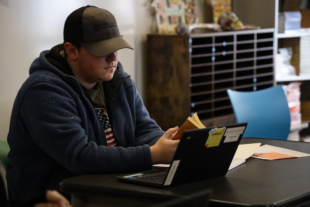 student working on laptop