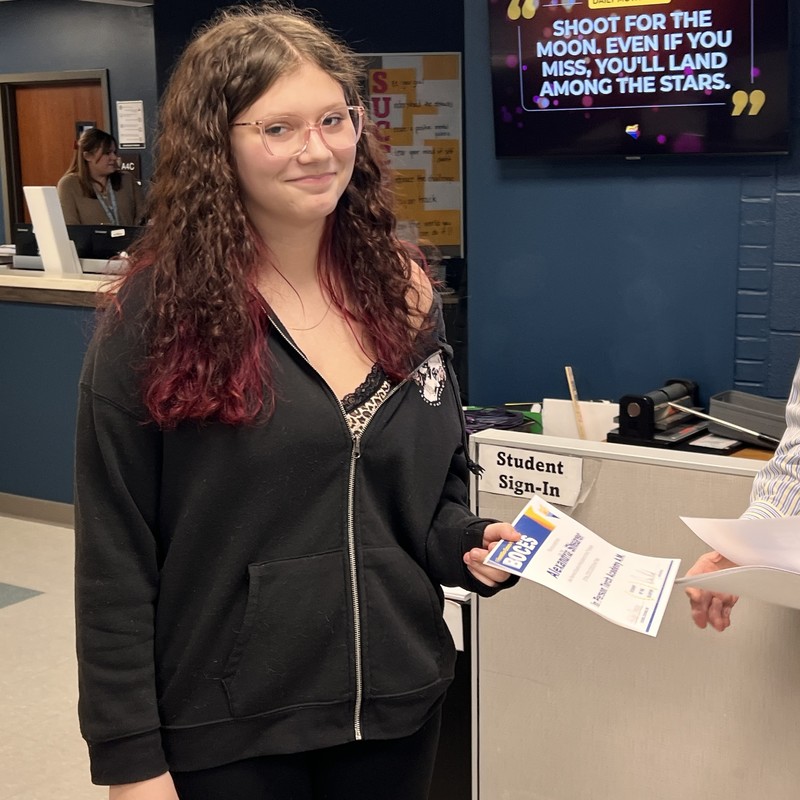 Student receiving an award