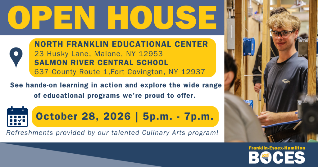 Flyer Advertisement for FEHB Open House at NFEC and Salmon River Central School.